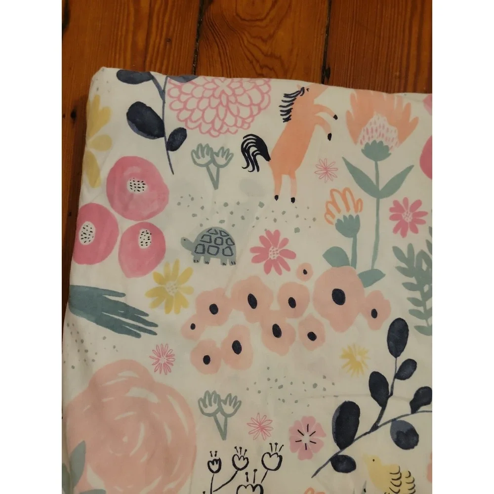 Pottery Barn Kids Sashas Garden Twin Duvet Organic Cotton Whimsical Animals